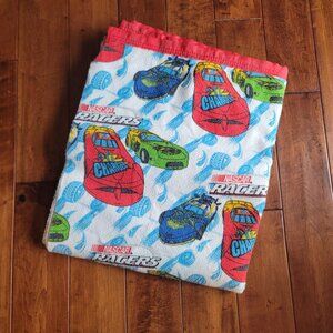 Vintage Nascar Racecars Twin Size Bed Blanket Red Blue Green Yellow